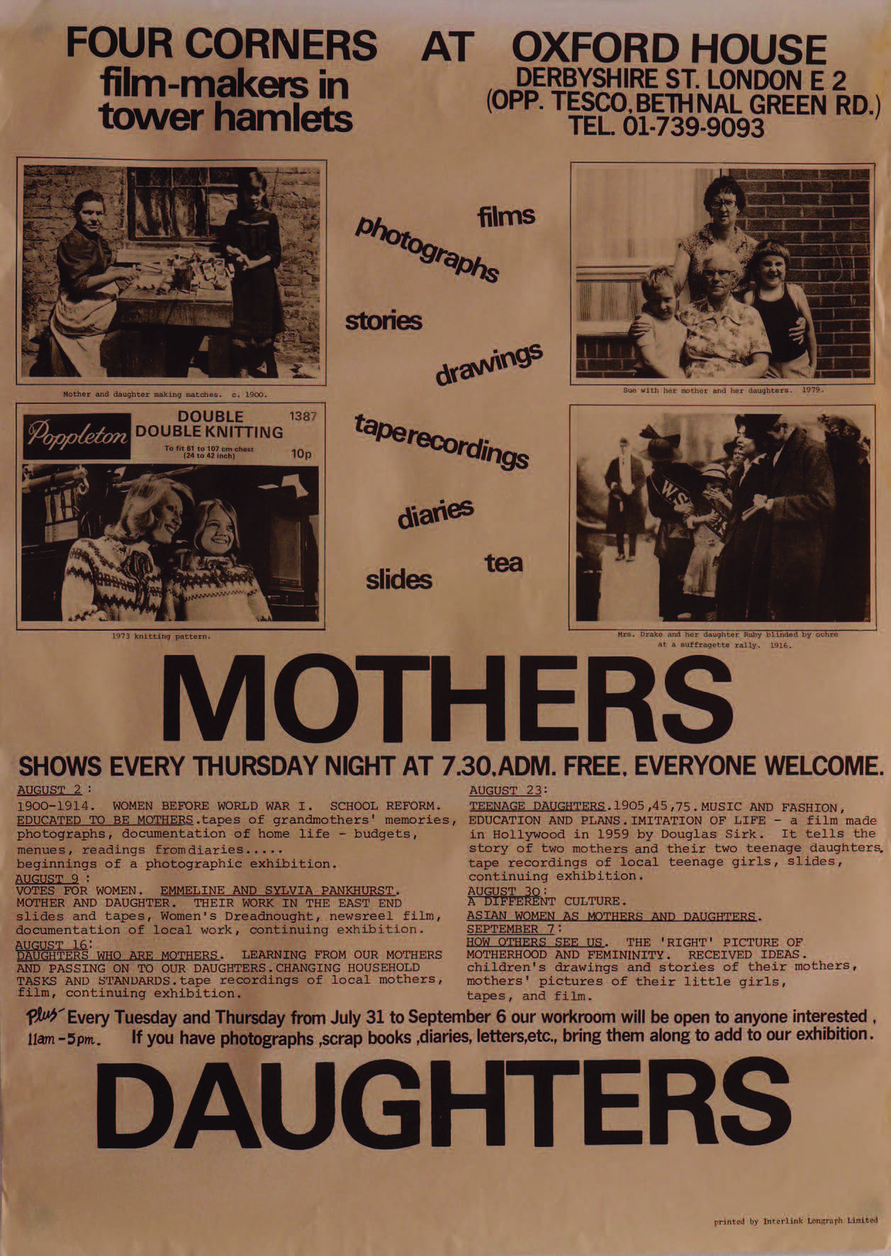 Poster – Mothers And Daughters Series Of Shows at Oxford House Derbyshire St. London E2 Image